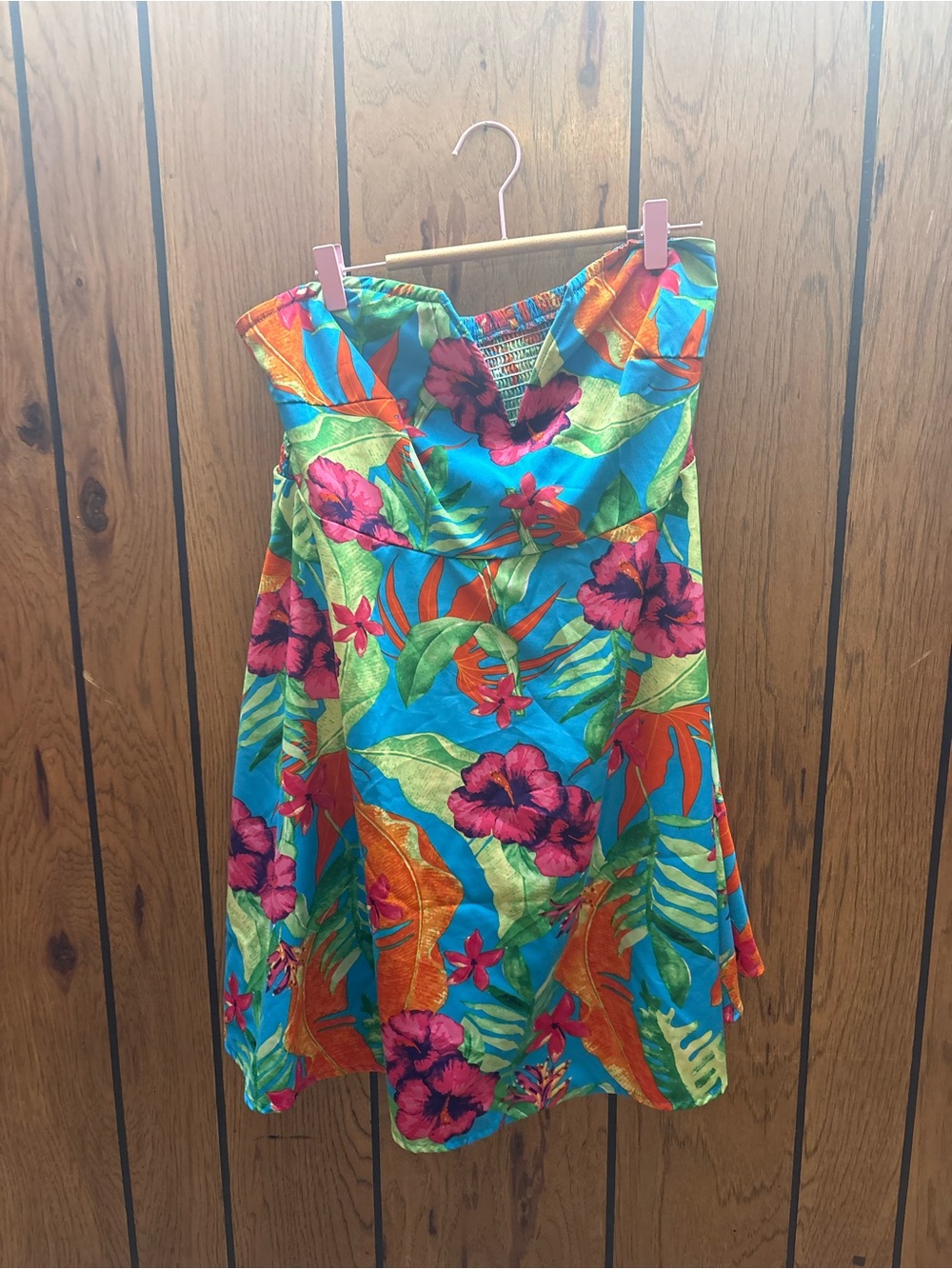 SHEIN Turquoise Tropical Floral Sundress with Pink and Orange Accents